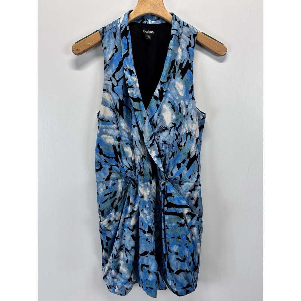 Bebe Silk Blend Short Romper Sz Medium Women's Blue Sleeveless Wrap Y2K